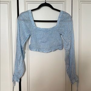 Long Sleeve Blue Cropped Blouse